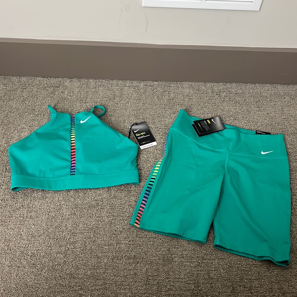Nike Dri-FIT Indy Rainbow Ladder Sports Bra & Shorts